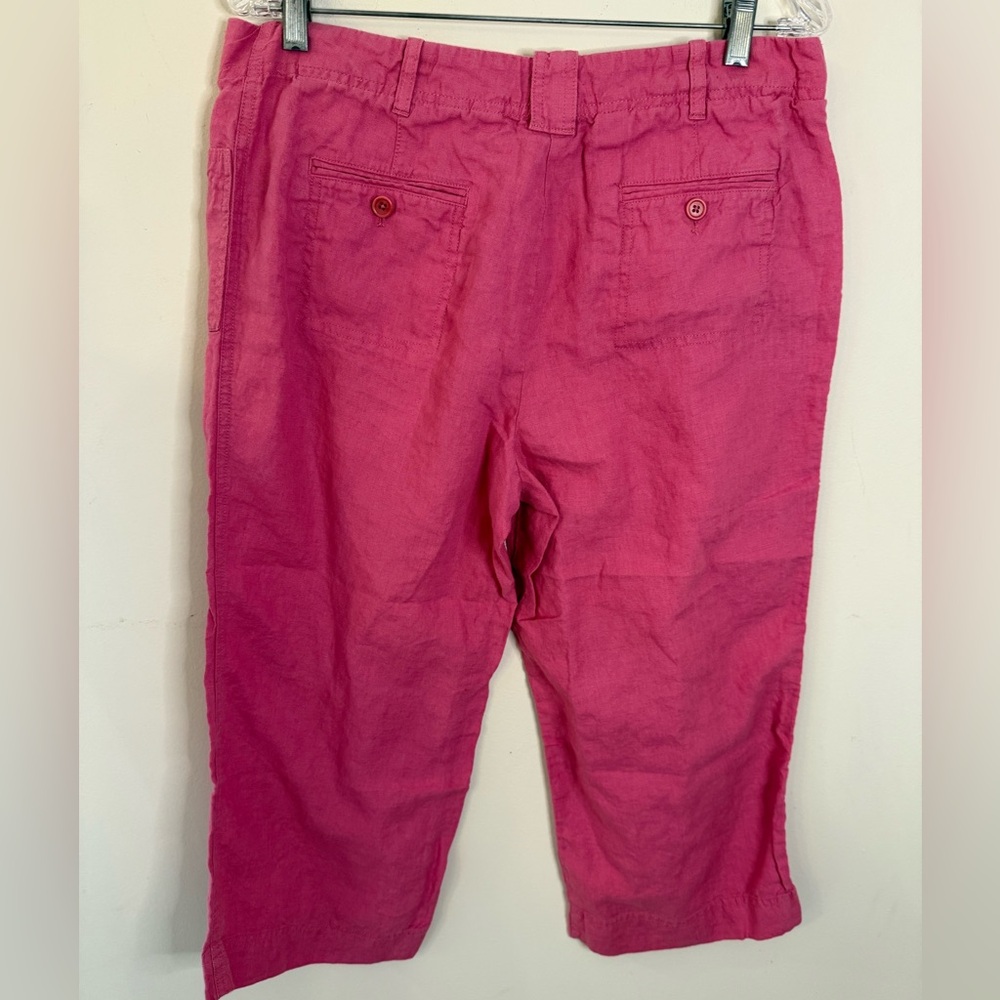 Talbots Petites preppy cropped linen pants dark pink zip button pockets SZ 14P - Picture 2 of 9